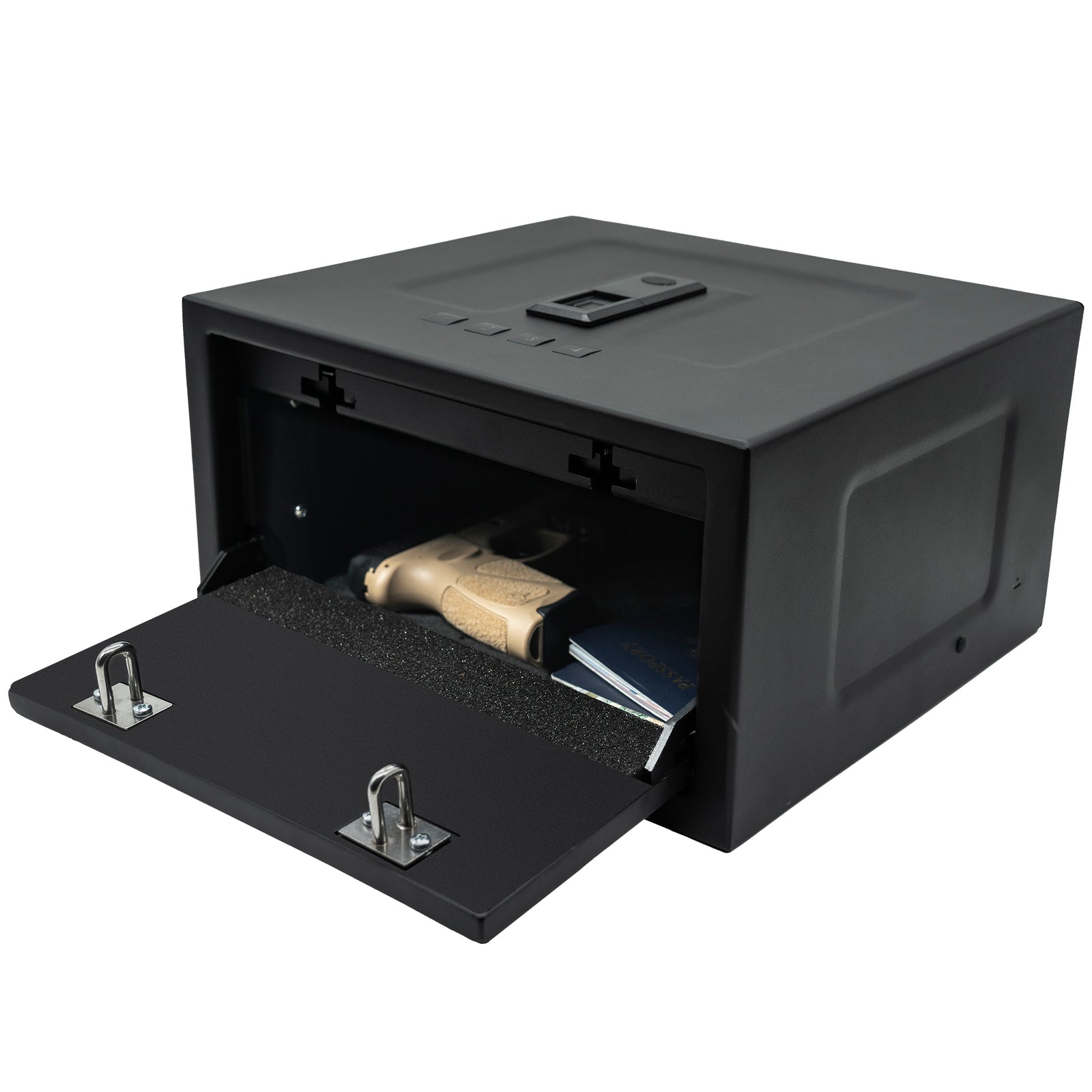 HDV-250X | Biometric Handgun Vault | 11.125”(D) X 12.374”(W) X 6.689”(H) Exterior Dimensions | Black - Closed